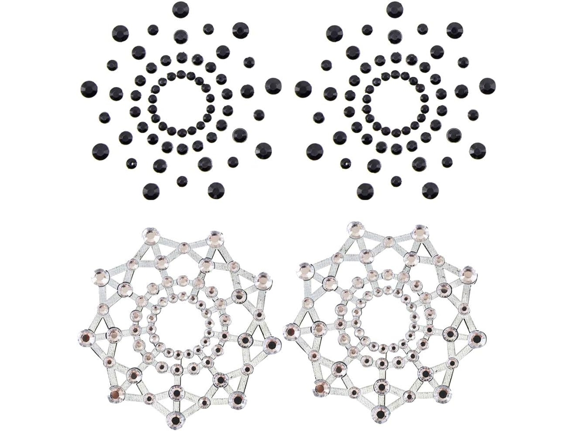 Protetores De Mamilo Com Strass Preto - 2 Pares - 5 Cm (2 Polegadas)