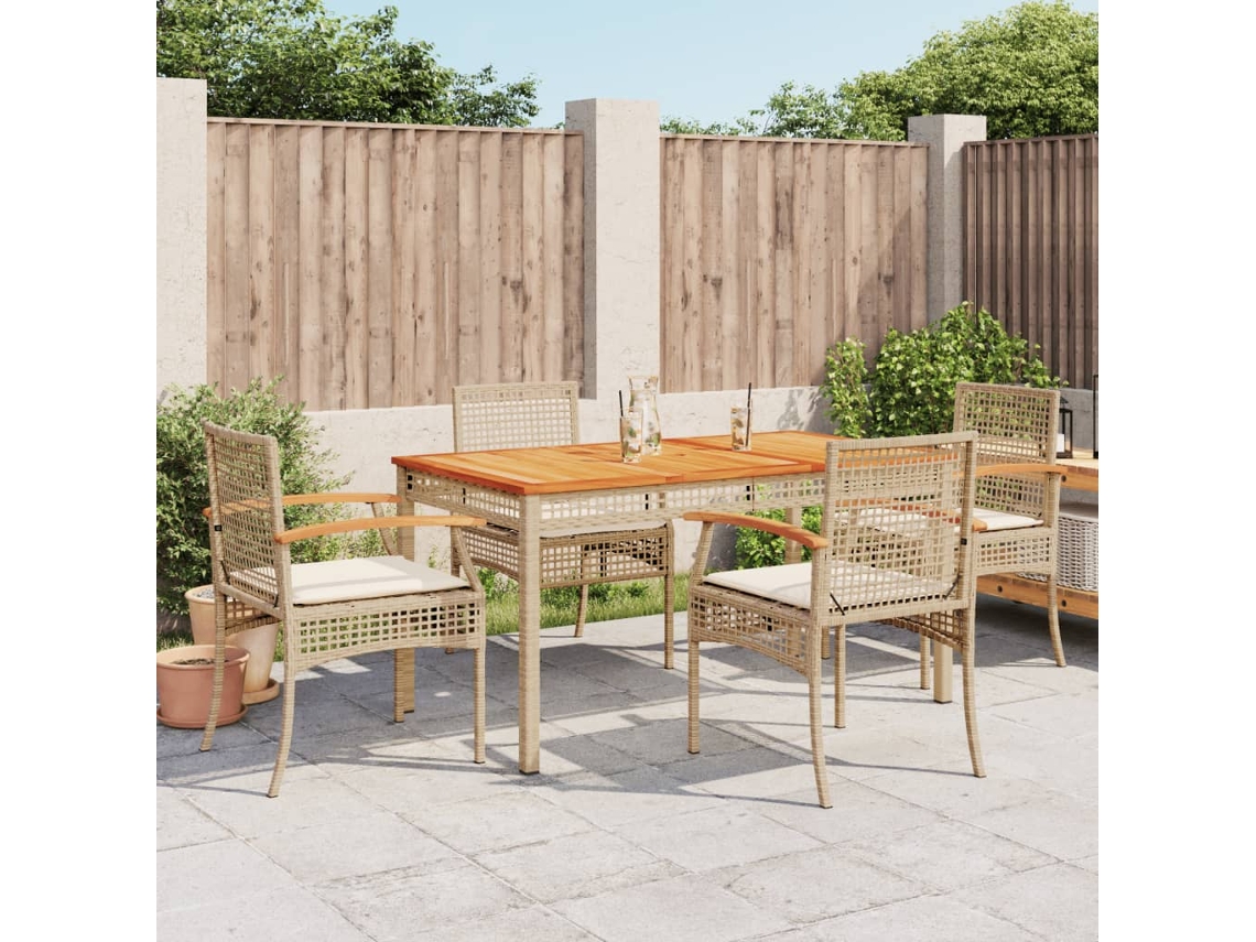 5 Pcs Conjunto De Jantar P/ Jardim Com Almofadões Vime Pe Bege Dkd Home Decor