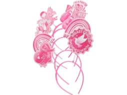 Conjunto de 5 tiaras de festa rosa de plástico, leves e confortáveis.
