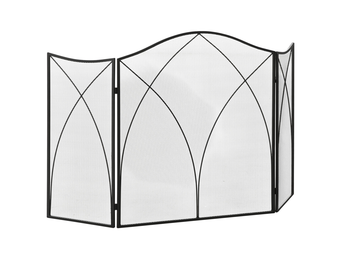 Protetor De Chaminé Dobrável De 3 Painéis Com Dobradiças, Estrutura Metálica Decorativa, 108x24x76 Cm, Preto.
