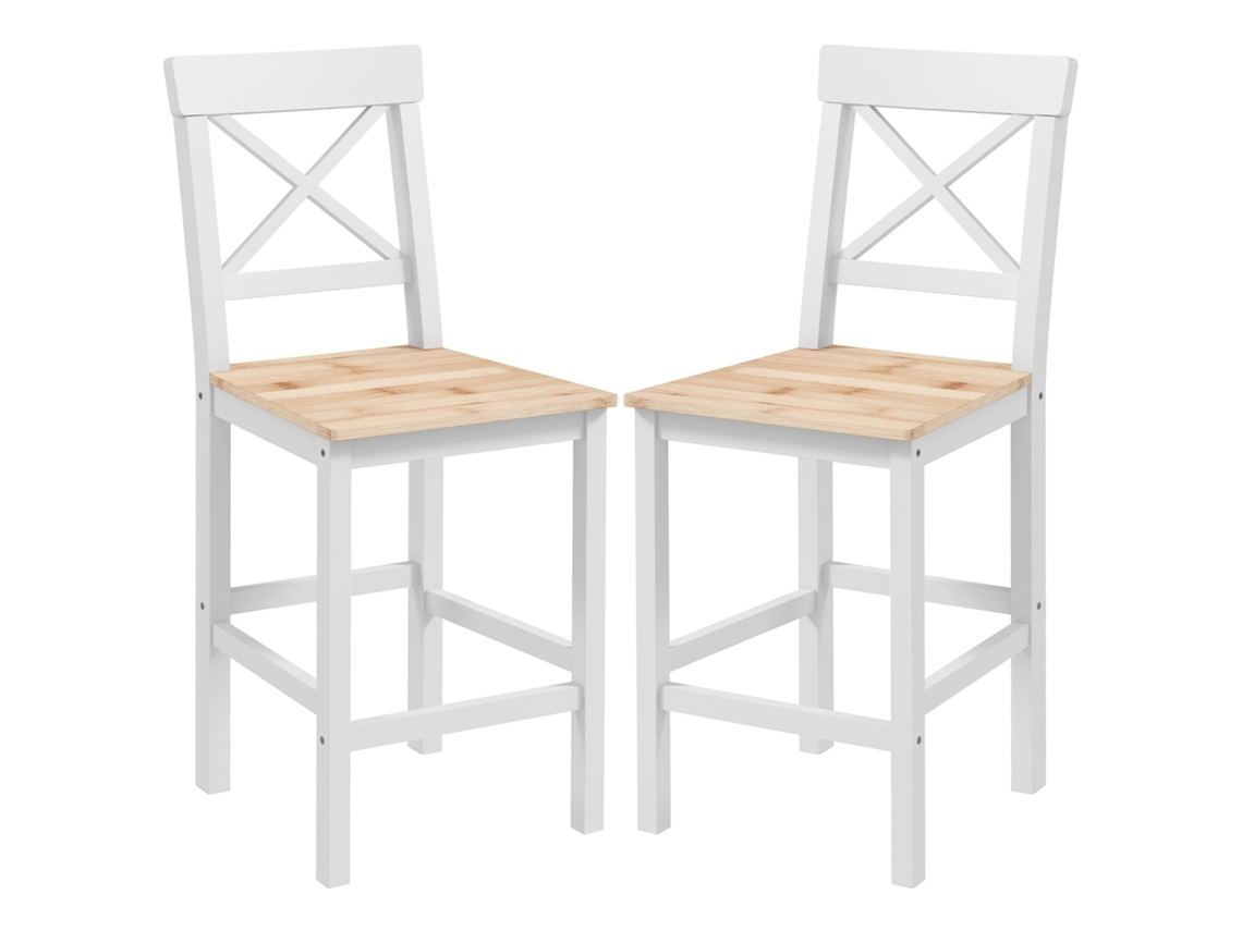 Bancos de bar de madeira com encosto e apoio para os pés, estilo rústico, natural, 2 unidades, 41x46x97,5 cm | S/MARCA
