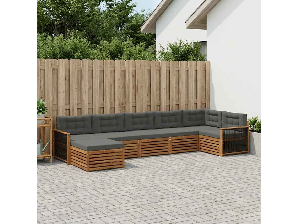 Vidaxl Conjunto De Sofás Para Exterior 7 Unid. Natural E Antracite