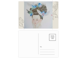 Conjunto de 20 Cartões Postais Diythinker com Estampa Menina Bonita, Pássaro Azul, Pintura Chinesa e Flores. I