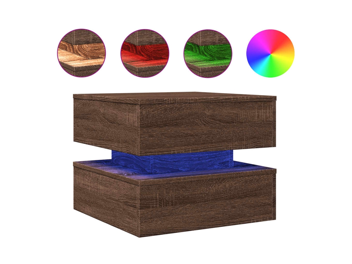 Mesa de Centro com Luzes Led Carvalho Castanho MAISON EXCLUSIVE (50x50x40 cm)