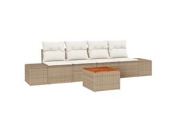 Conjunto 5 Conjunto De Sofá De Jardim Vidaxl Bege Vime Pe (294 X 62 X 69 Cm)