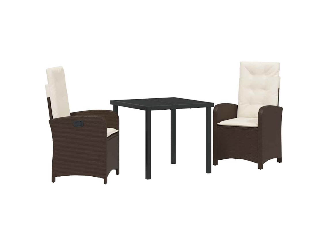 Conjunto de Móveis de Jardim HARLANV1 com 3 Pcs para Refeição Vime e Polipropileno Castanho