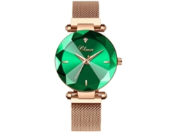 Relógio Feminino de Cristal Geométrico com Corte de Pedras Preciosas em 4 Cores Vestido Relógio de Pulso-Verde