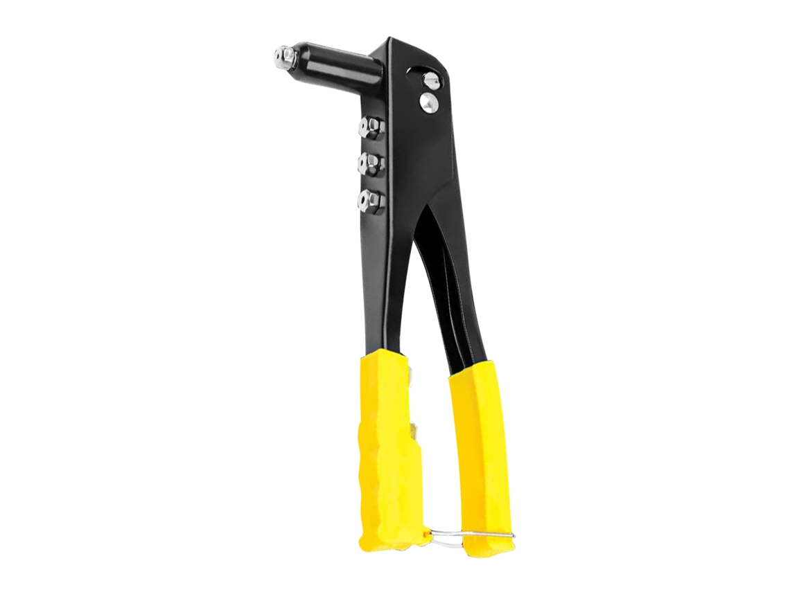 Kit de rebitadeira manual reforçada para uso com uma só mão com 4 cabeçotes intercambiáveis - Amarelo