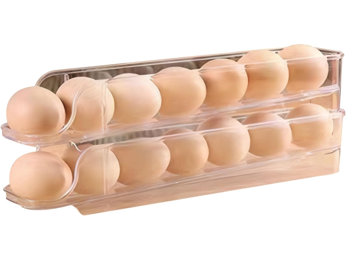 Organizador De Ovos Para Geladeira Com 2 Níveis, Bandeja Empilhável Para 14, Sistema Automático De Rodízios, Em Plástico Transparente