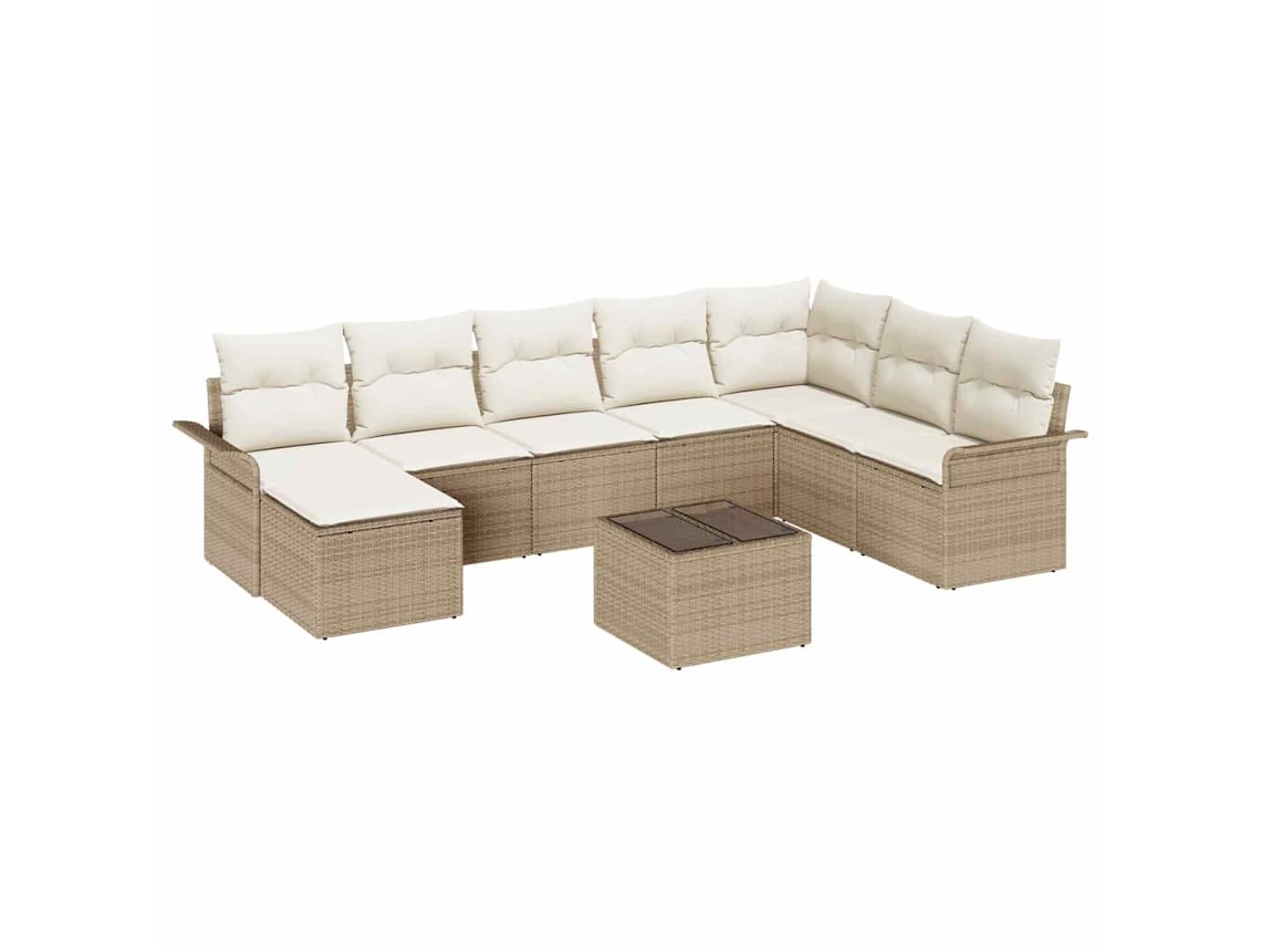 Conjunto 9 Sofá De Jardim Vidaxl Bege Vime Pe (297,5 X 187,5 X 85 Cm)