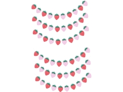 Conjunto Com 6 Bandeirinhas De Morango, Decorações De Morango, Banners Para Festa Com Tema De Morango.