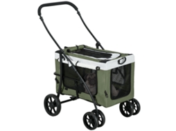 Carrinho para Cães Dog Buggy Pet Buggy, Dobrável, Cesta Removível, + Escuro+ 81 x 58 x 97,5 cm Marrom Verde Branco