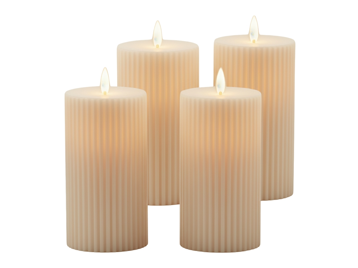 Relaxdays 4 Velas Led, A X D: 17,5 X 8 Cm, Chama Tremeluzente, Ranhuras, Plástico, Champanhe