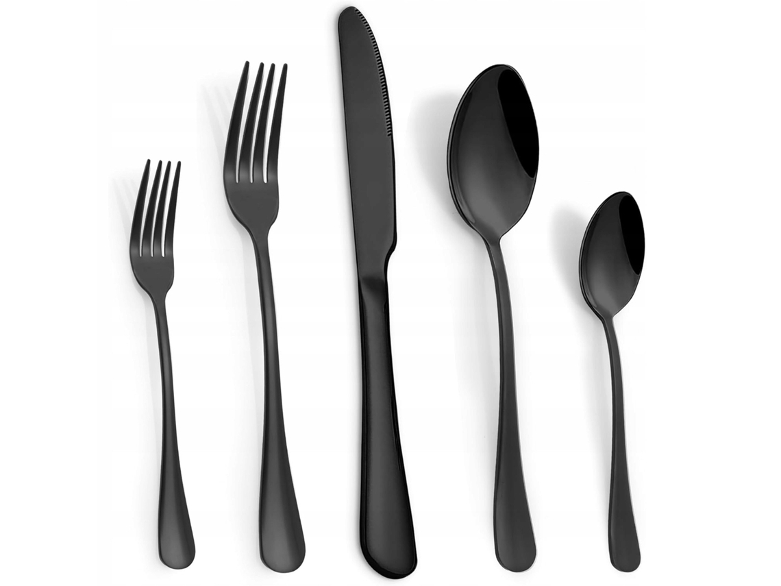 30 Peças Mesa E Utensílios 6 Pessoas Aço Inoxidável Preto Matte