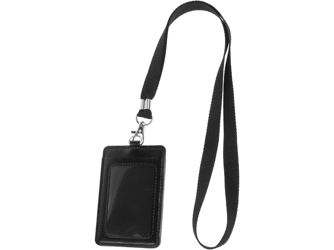 Porta Crachá Vertical Em Couro Pu Com Visor Frontal Identificação, Cordão Confortável O Pescoço E Clipe