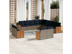 Vidaxl Conjunto De Sofá De Jardim Com 13 Peças E Almofadas Em Rattan Sintético Cinza