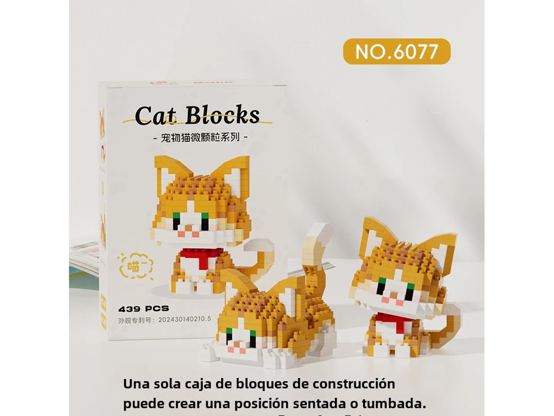 Brinquedo de Blocos de Montar: Gato Laranja Miau Miau com Vaca Prateada em Degradê MDUG (estilo 1)