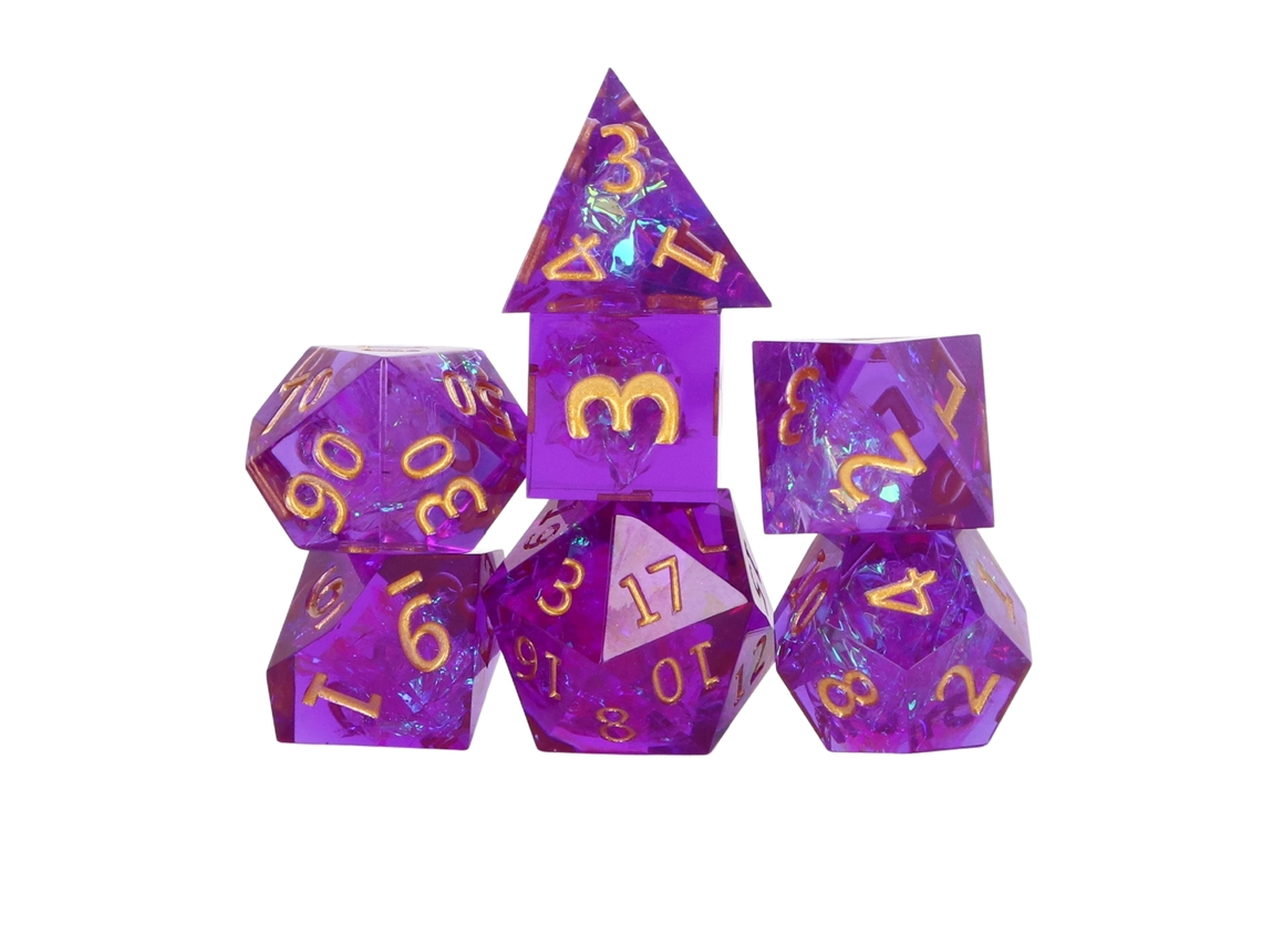 Primerox conjunto de Dados Poliédricos de Resina Roxa 7pcs para Jogos de Tabuleiro e Rpg com Números Dourados