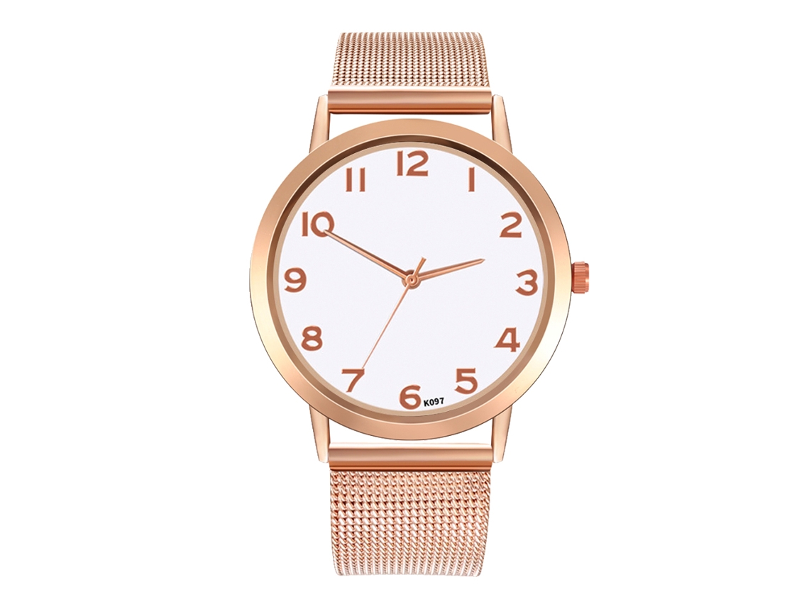 Relógio Analógico de Pulso com Pulseira de Malha Zhoulianfa Ouro Rosa+branco
