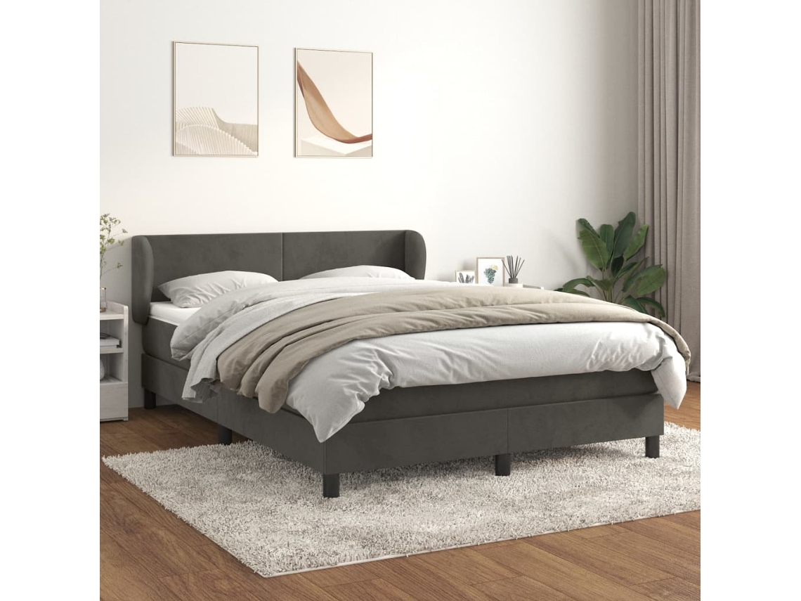 Vidaxl Cama Com Molas/colchão 140x190 Cm Veludo Cinzento-escuro