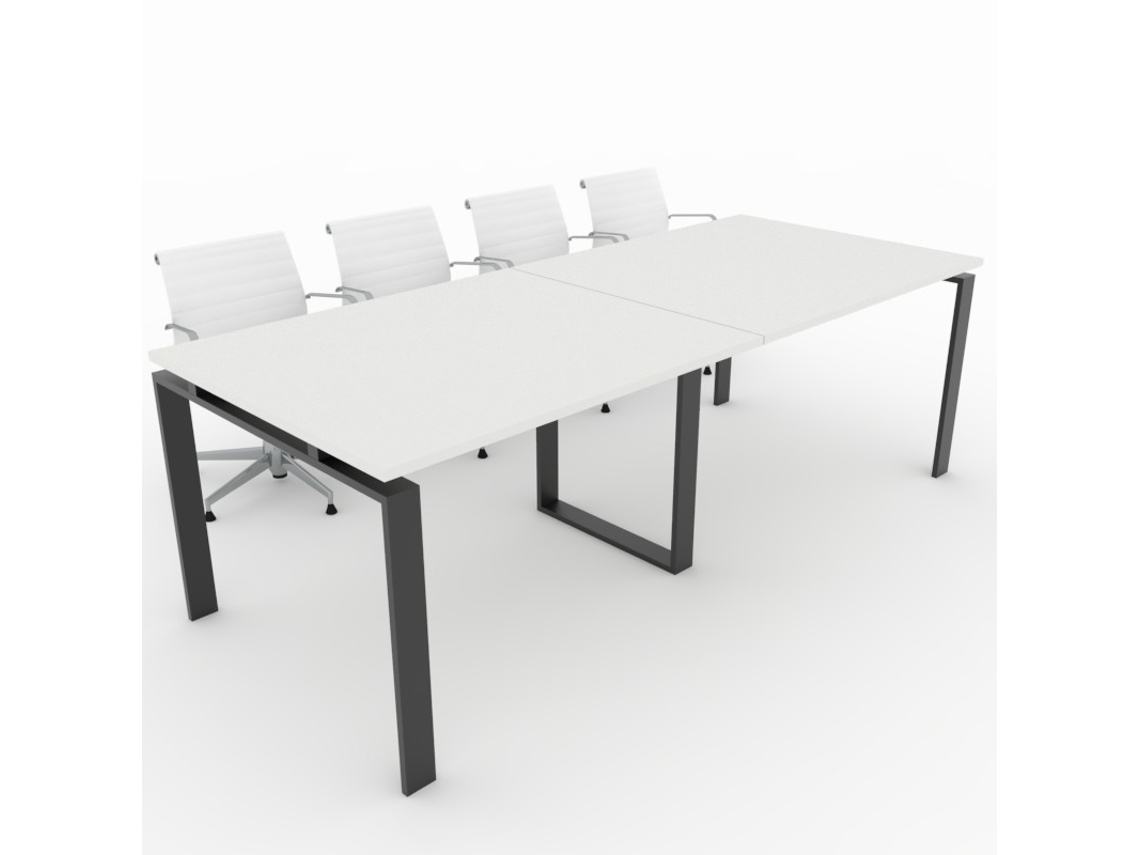 Mesa de Reunião de Casa e de Escritório. Estrutura Metálica Aberta Cor Preto Tampo em Melamina Branca 240X100. Fabricada em Espanha. OFICIT