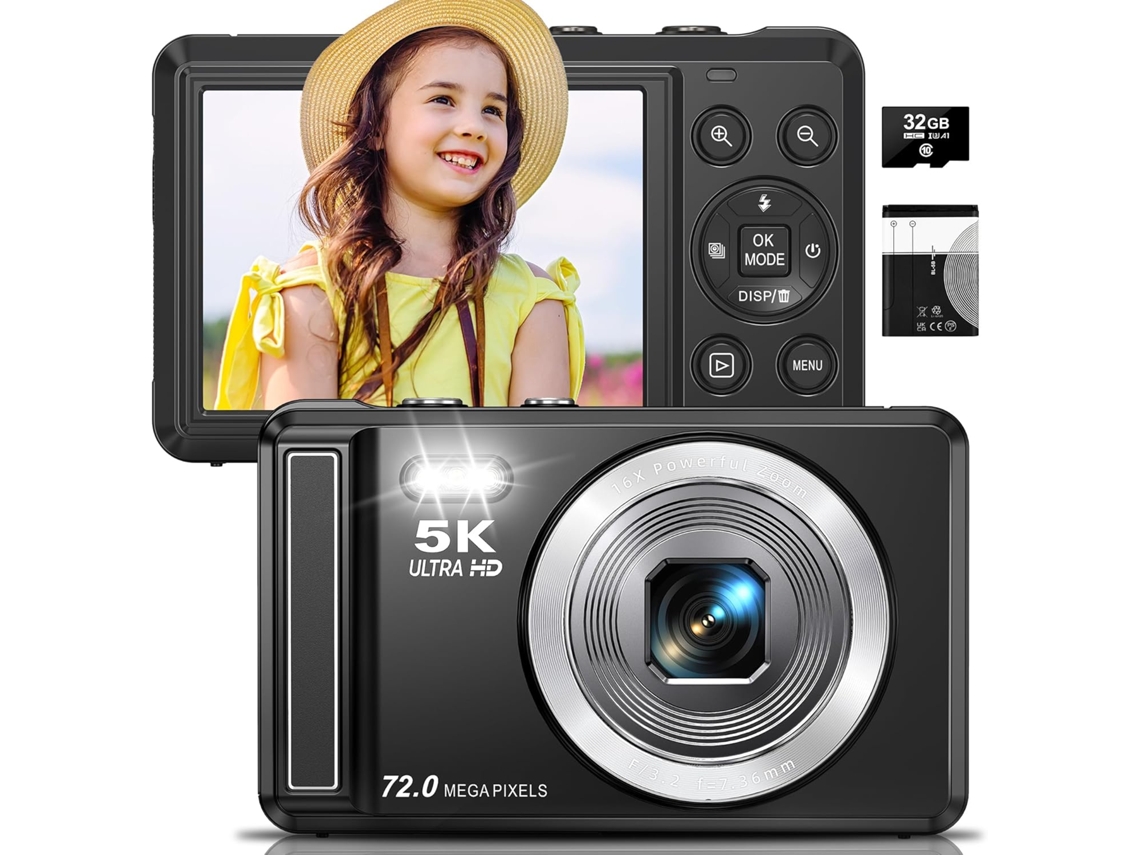 Câmera Digital 5k - Câmeras Digitais Uhd De 72 Mp Para Fotografia - Câmera Pequena Com Foco Automático E Apontar E Disparar (preta)