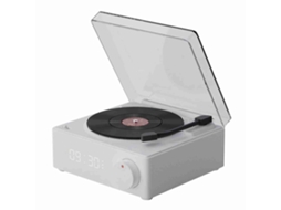 Aetheria relógio Despertador Alto falante Bluetooth com Disco de Vinil Giratório Hifi Branco