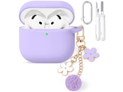 Capa Zruxe Para Airpods 4 Silicon Violeta Com Mosquetão E Caneta De Limpeza (proteção Total, Carregamento Sem Fios)