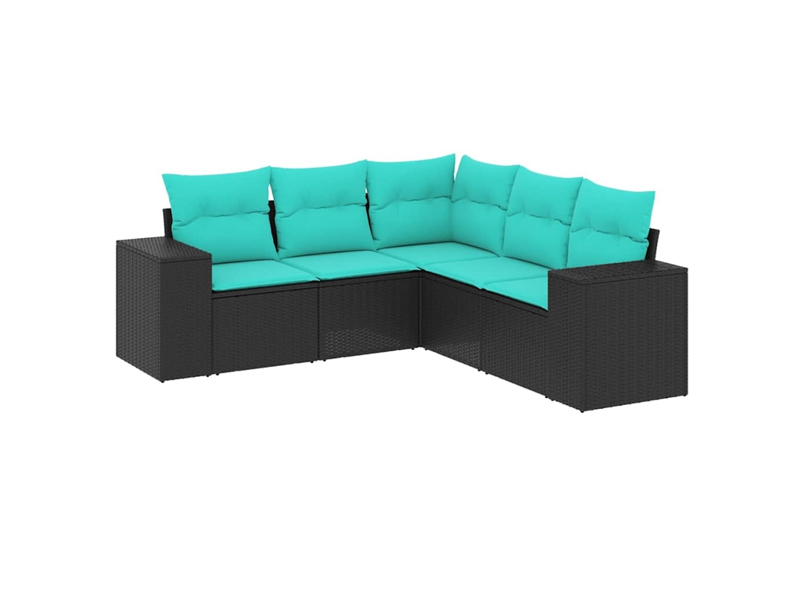 Conjunto de Sofá de Jardim de 5 Peças com Almofadas em Rattan Sintético Preto MAISON EXCLUSIVE