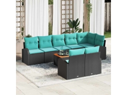 Vidaxl Conjunto De Sofá De Jardim 9 Pcs Preto E Turquesa Vime Pe