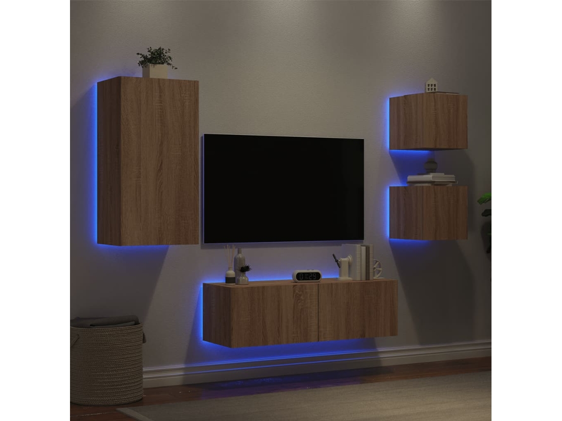 Vidaxl 4 Pcs Móveis De Parede Para Tv Com Luzes Led Carvalho Sonoma