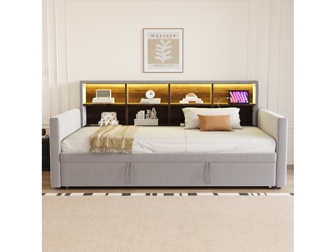 Mezanino 140x200 cm em metal com LED e organização KOMHTOM