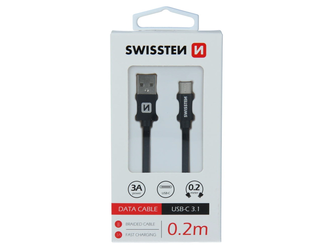 Cabo SWISSTEN Textile (USB - USB-C - 0,2M - Preto)