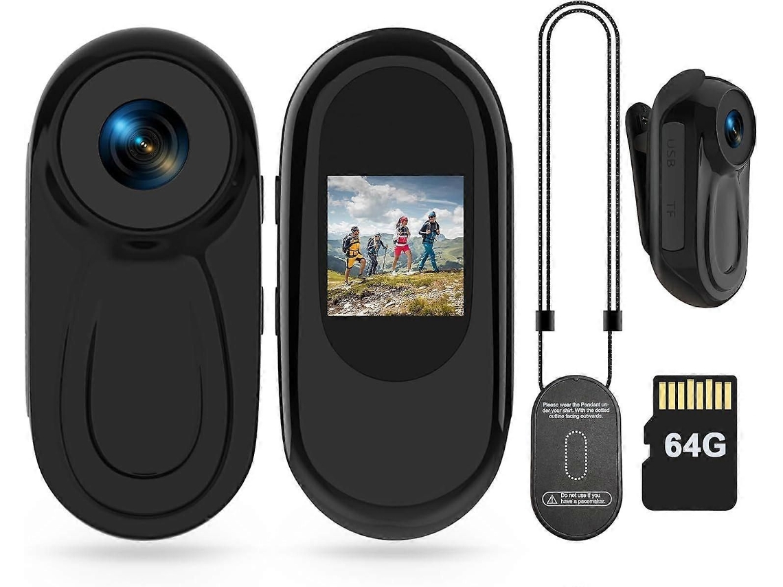 Mini Câmera Corporal Hd 1080p, Câmera de Ação Portátil com Cartão de 64gb TAISHENGDA