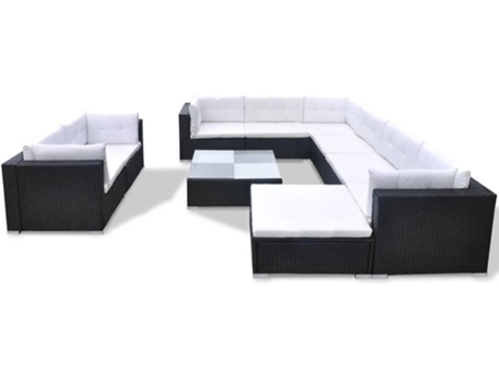 Conjunto de Jardim  Lounge 41876 (Preto - Rattan Vime - 74x74x26 cm - 10 Peças)