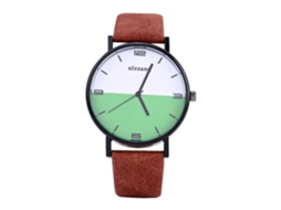Reloj De Pulsera Analógico De Cuarzo Redondo Con Correa Pu (correa Café Dial Blanco Verde)