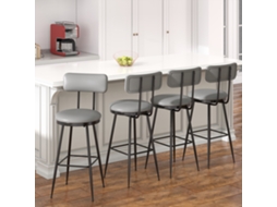 Conjunto De 4 Bancos Altos Para Bar, Assento Em Pele Pu Com Encosto, Estilo Moderno, Pés Em Metal, Para Cozinha E Bar, Cinzento Rosahqnda