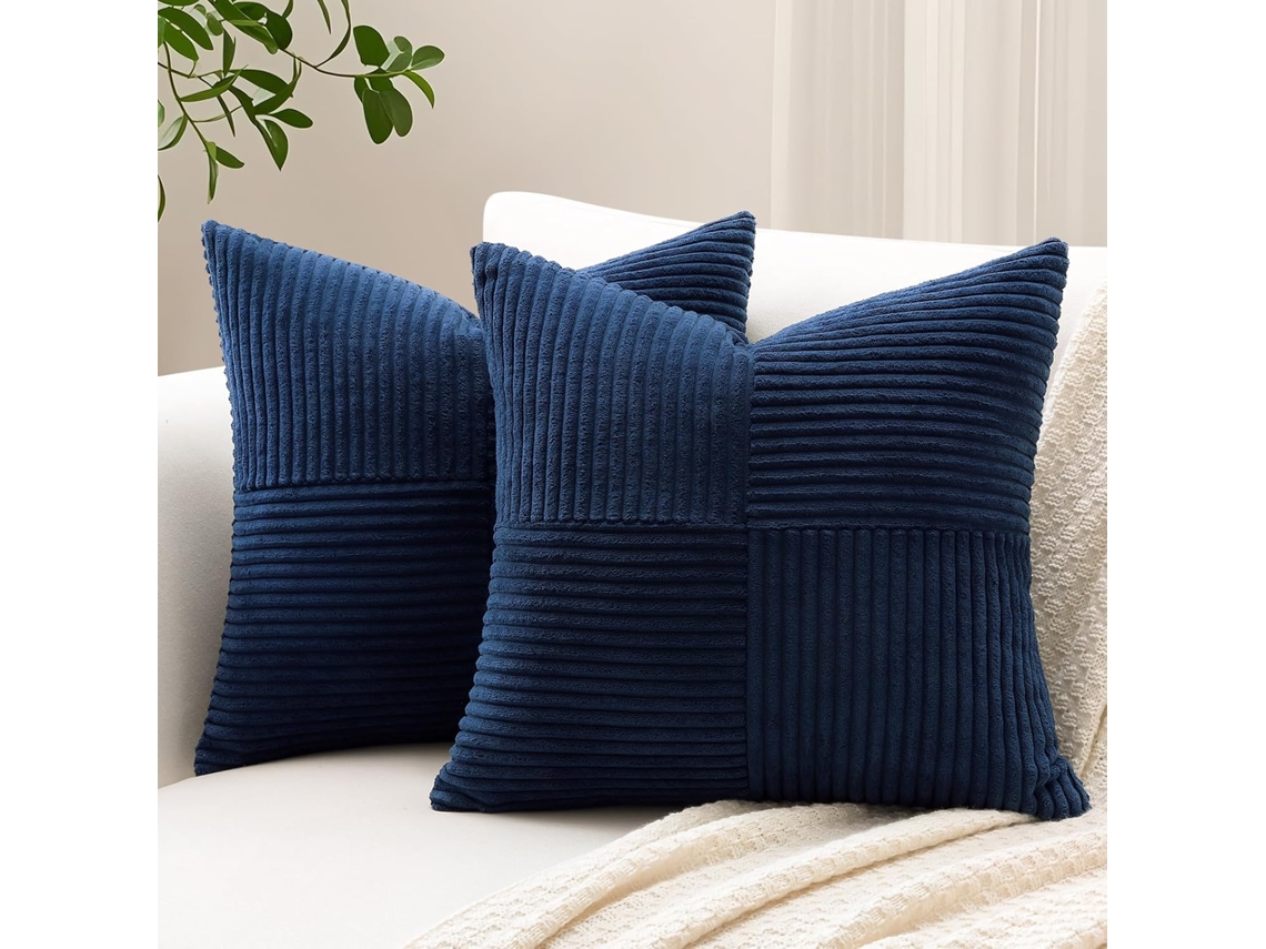 Conjunto De 2 Capas De Almofada De Corduroy - Com Padrão Cruzado - Decorativas - (40x40cm, Azul Marinho)