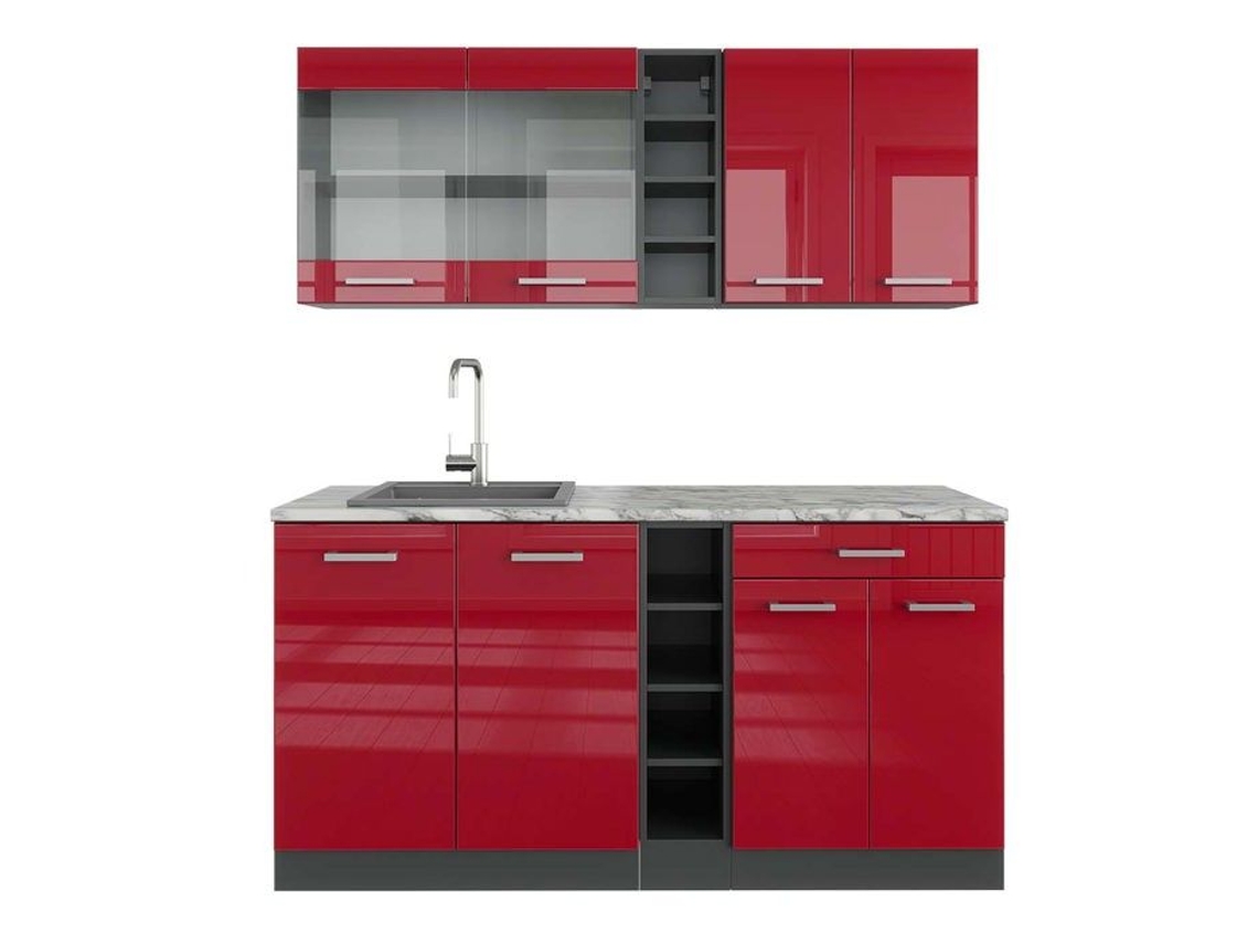 Cozinha R-Line, 160 cm, Mármore PT, Bordeaux alto brilho/antracite, Vicco