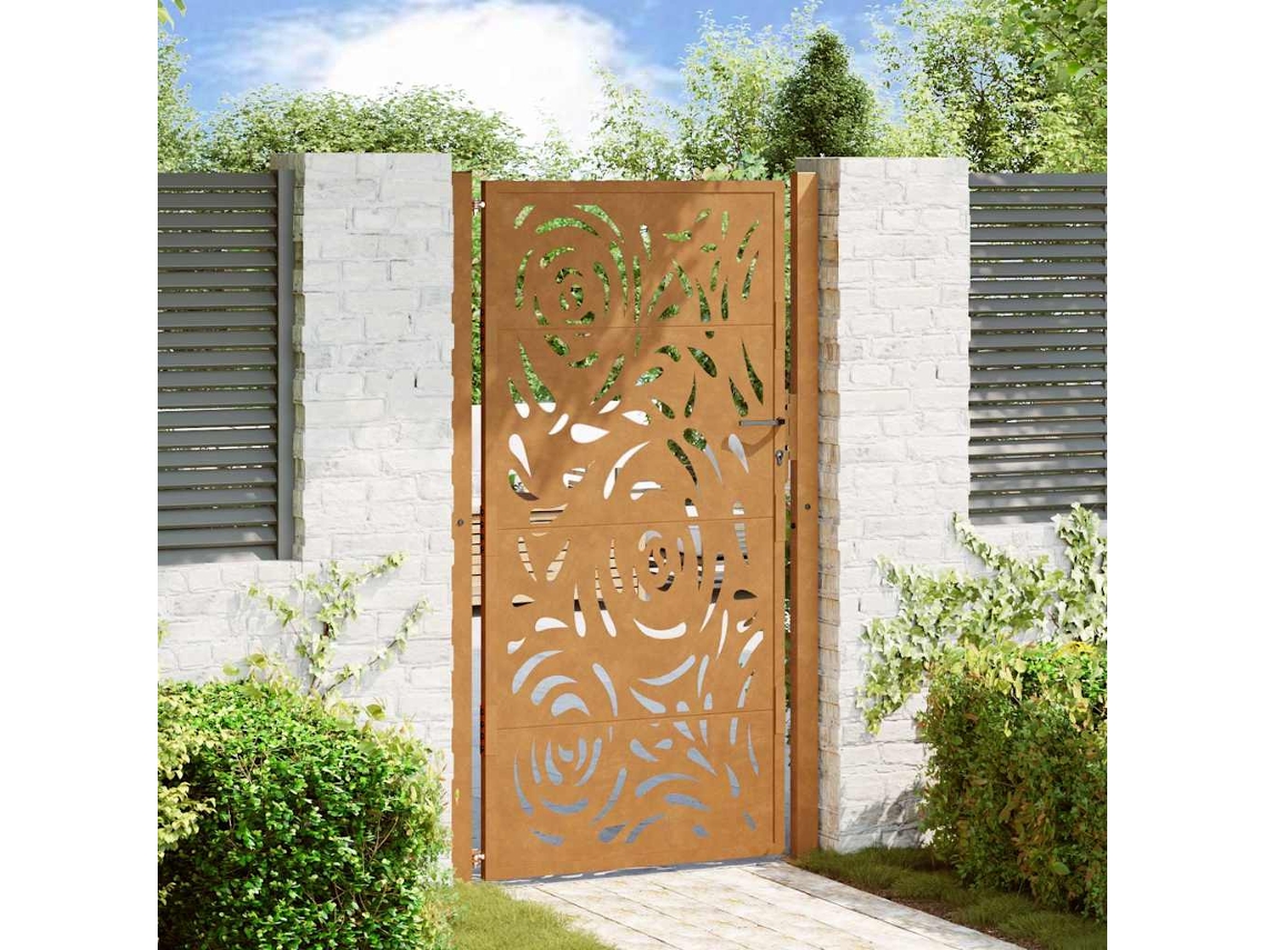 Vidaxl Portão De Jardim 100x175 Cm Em Aço Resistente Às Intempéries Com Design De Chama