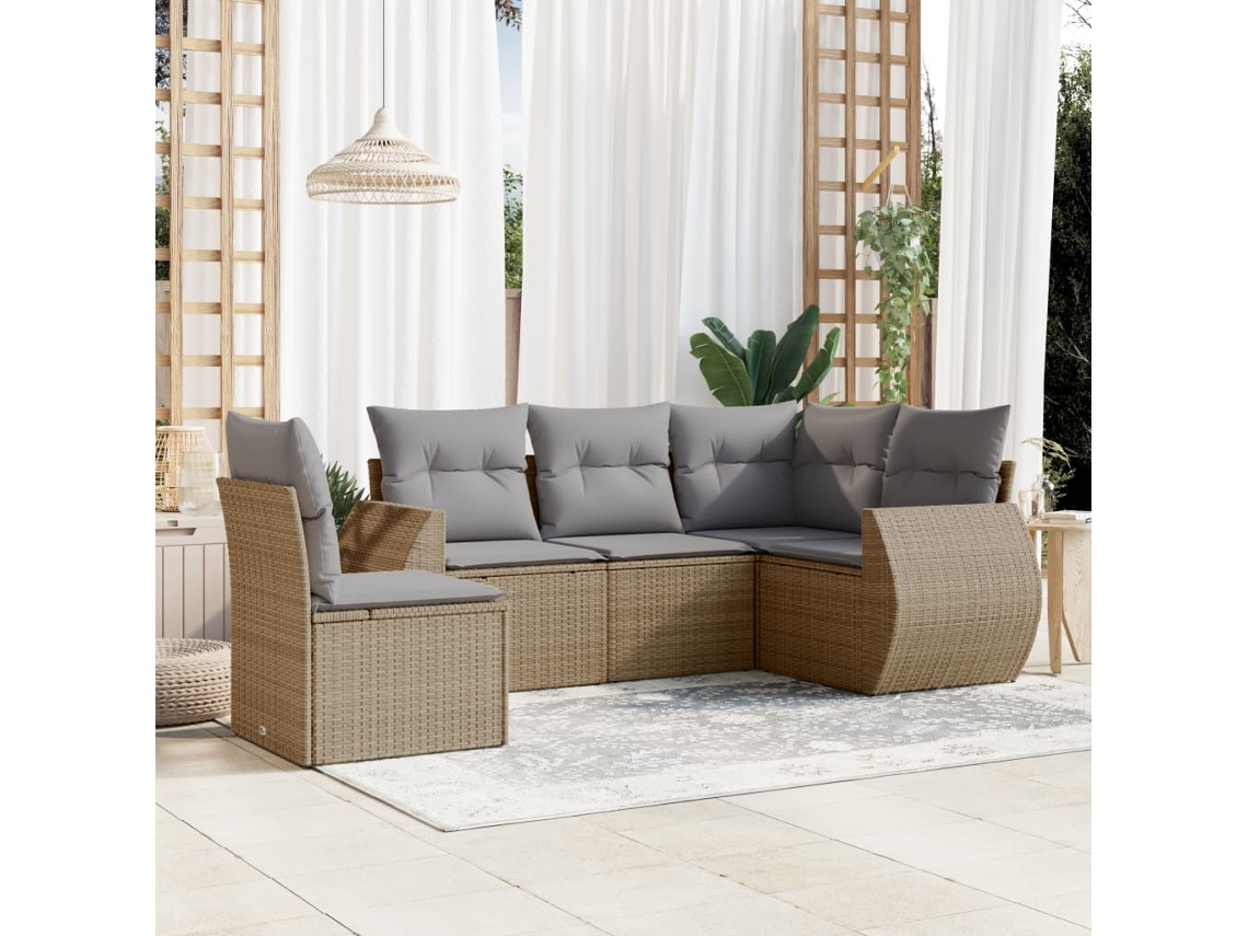 Vidaxl 6 Pcs Conjunto de Sofás P/ Jardim com Almofadões Vime Pe Bege
