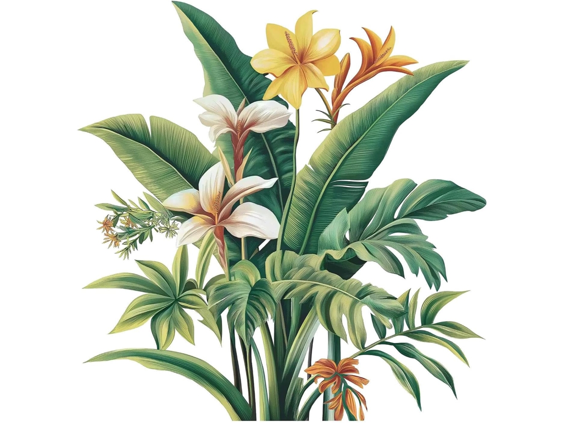 Tropical Planta Tartaruga Volta Folhas Flores Adesivos Muraux Salão Sofá Fundo Decoração Murale (2 Conjuntos)