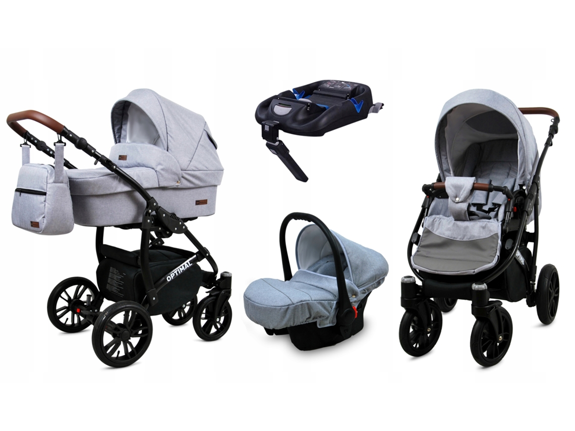 Carrinho De Bebé Multifuncional Babylux Optimal 4 Em 1 -silver Flex Black Frame - Ajustável E Dobrável Construção Leve Em Alumínio - Acessórios