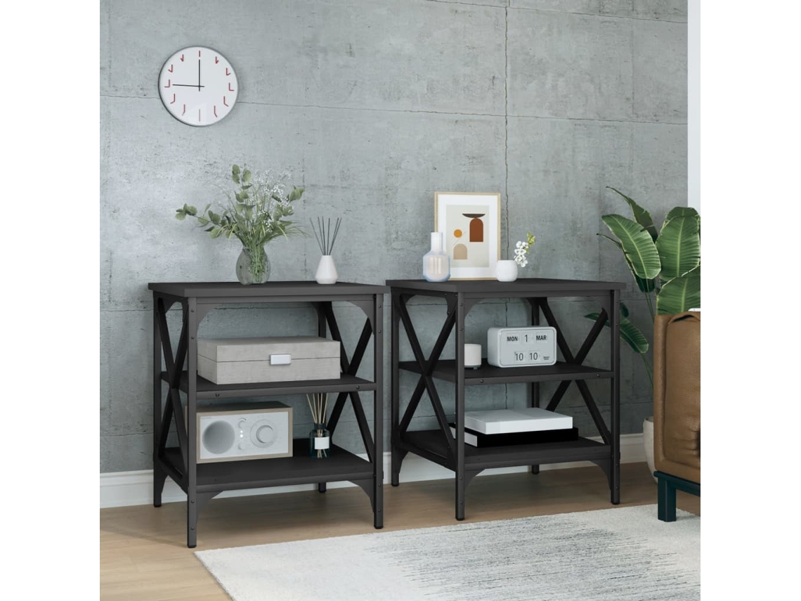 Vidaxl Mesas De Apoio 2 Pcs 40x42x50 Cm Derivados De Madeira Preto