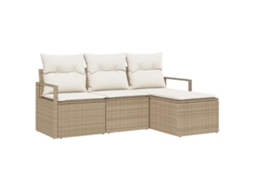 Conjunto 4 Conjunto De Móveis Para Exterior Vidaxl Bege Vime Pe (175 X 117 X 85 Cm)