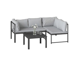 Conjunto Jardim 2 sofás 2 lugares com mesa de centro cinza, com apoios ajustáveis e almofadas | S/MARCA