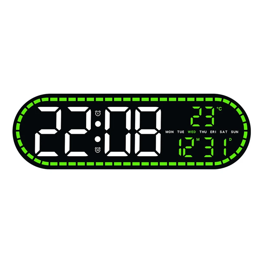 (verde) Relógio De Parede Eletrônico Com Exibição De Temperatura, Data E Dia Da Semana Brilho Ajustável Sistema De 12/24 Horas.