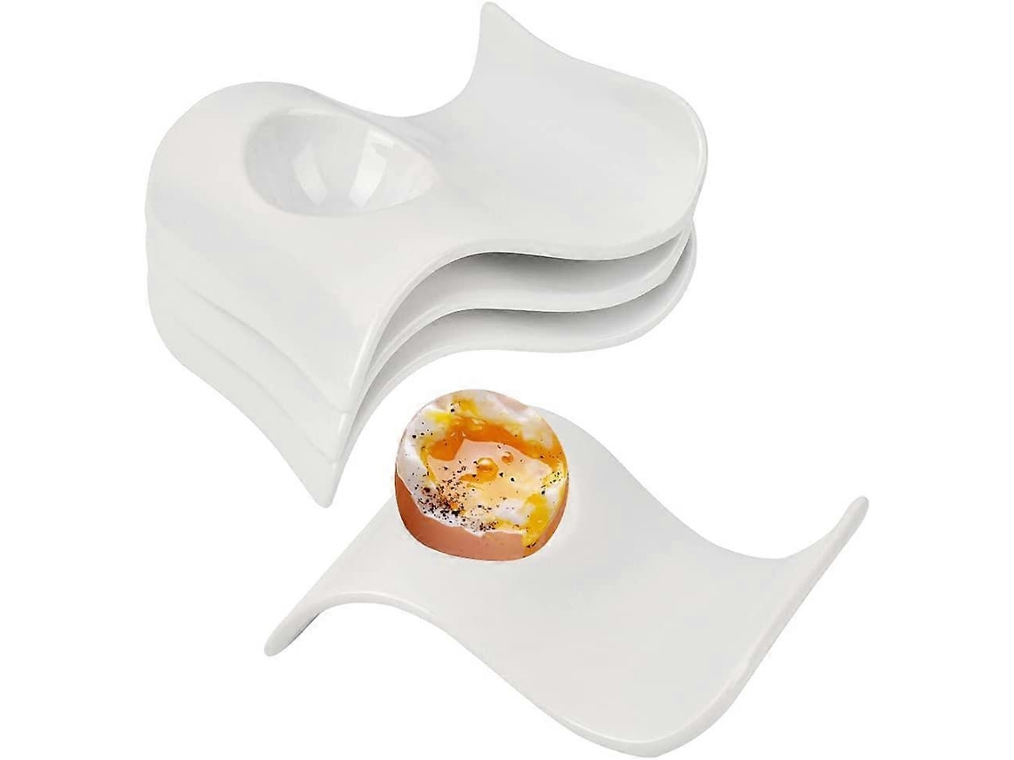 4 Tazas de Huevo de Porcelana, Soporte de Huevos Resistente Y Apilable, 13.5x8x3.5cm, para Hogar, Restaurante, Hotel, Blanco