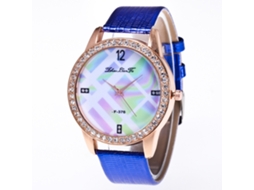 Relógio de Pulso Feminino de Moda com Pulseira Pu e Mostrador Redondo Analógico Quartzo Azul