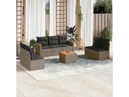 Vidaxl 8 Pcs Conjunto Sofás De Jardim C/ Almofadões Vime Pe Cinzento